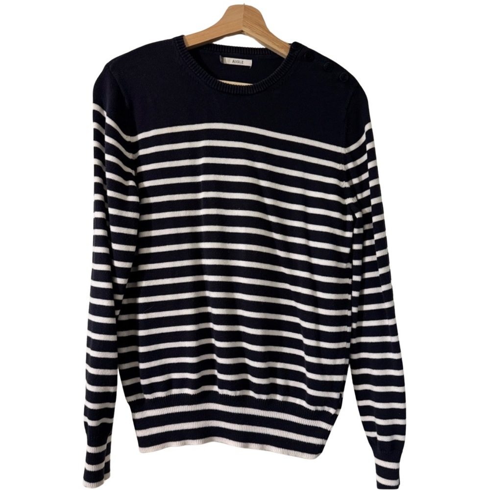 Aigle Navy and White Striped Tunic Sweater S